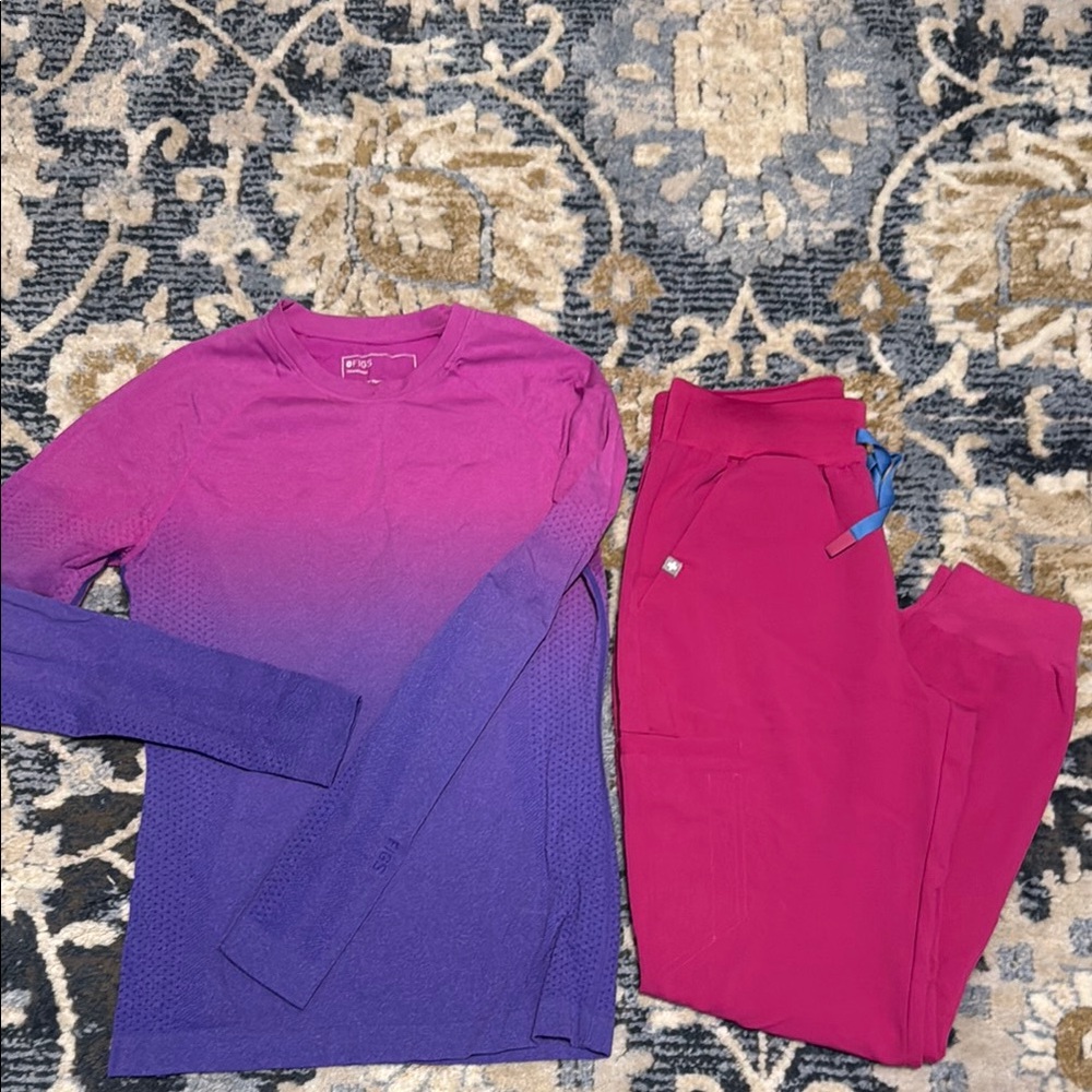 Figs scrub set Fuchsia/purple under scrub and jogger set. Size XS/P and Small